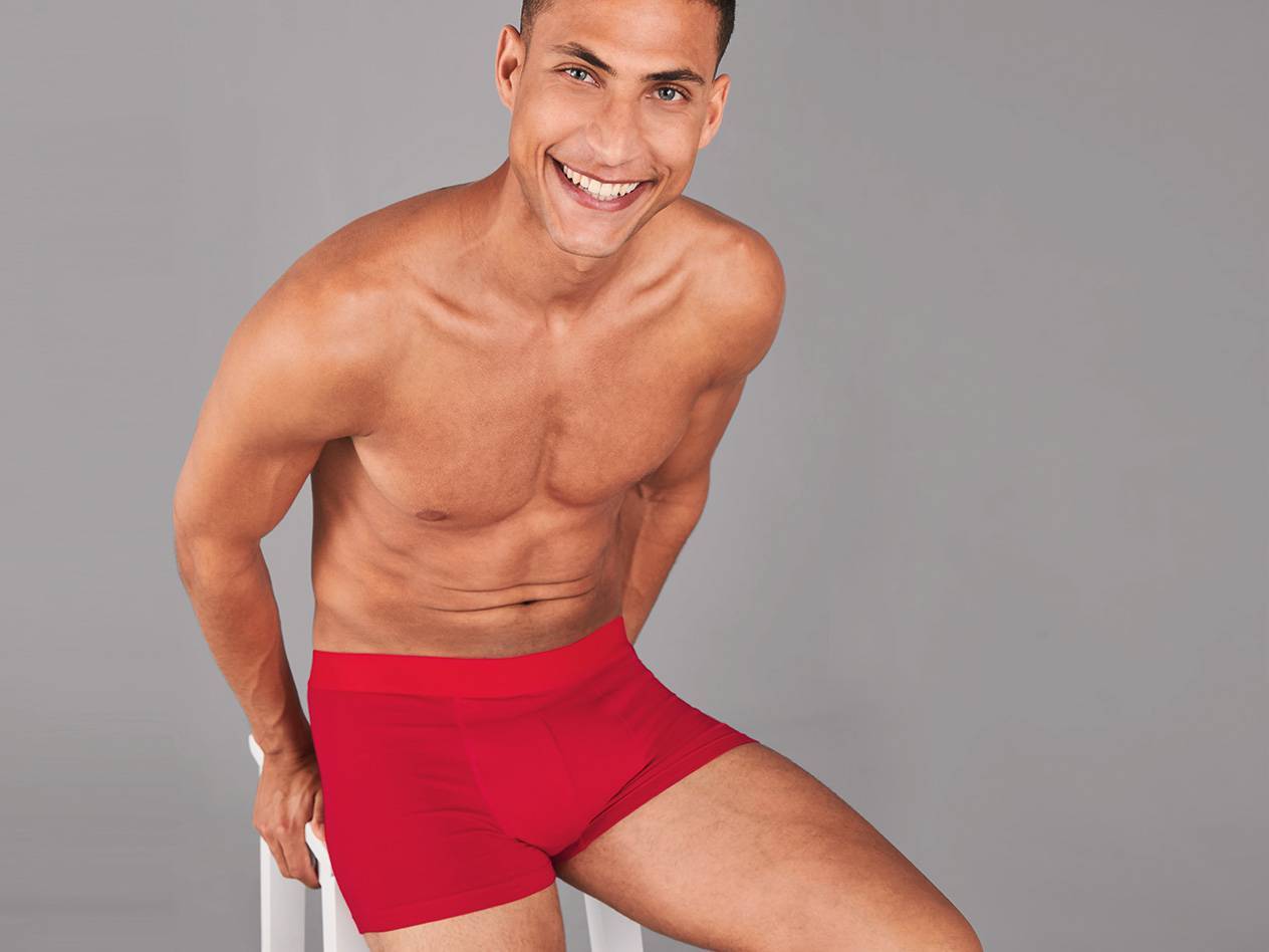 Men's red boxer shorts.