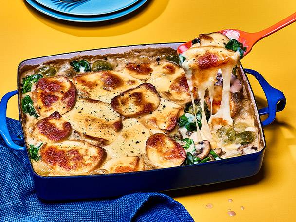 Potato, spinach, and mushroom gratin.