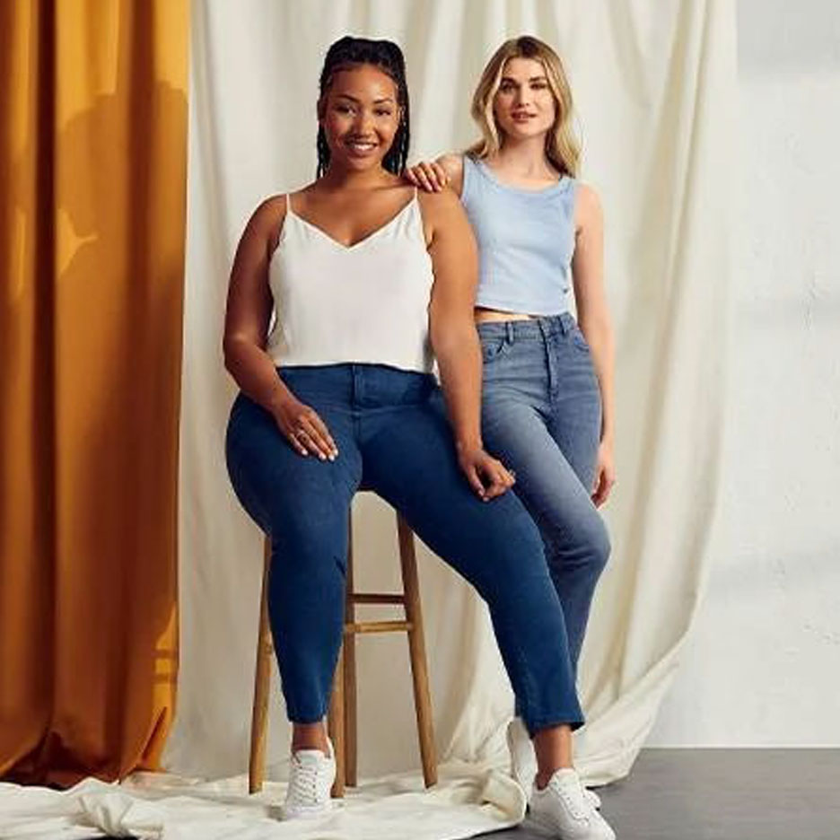 Jeans and tops.