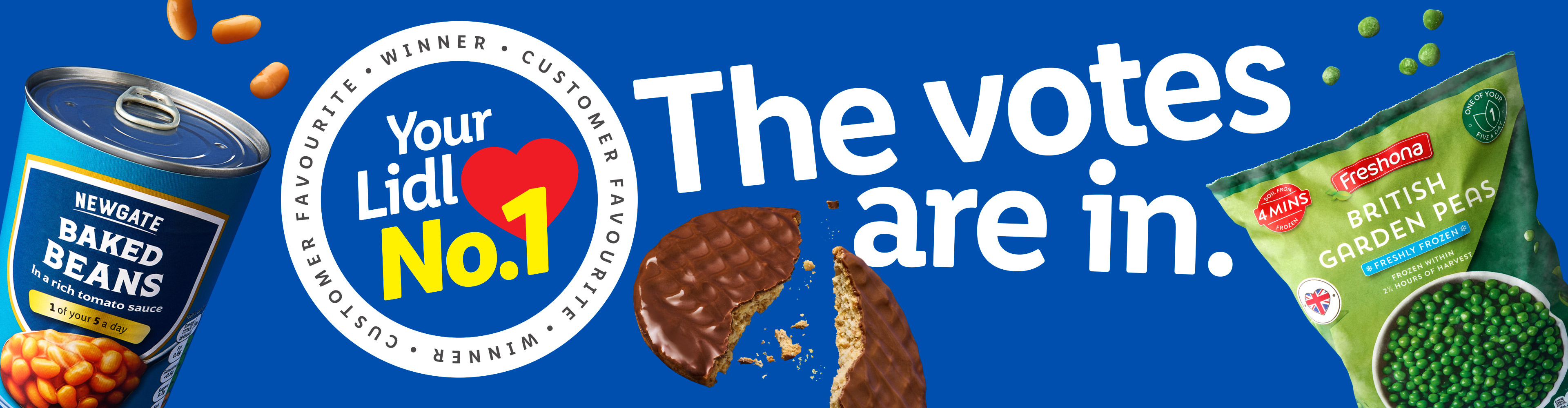 Newgate baked beans, biscuits, Freshlona frozen peas: Lidl voting results.