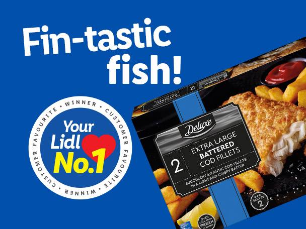 Lidl fish: Extra large battered cod fillets.