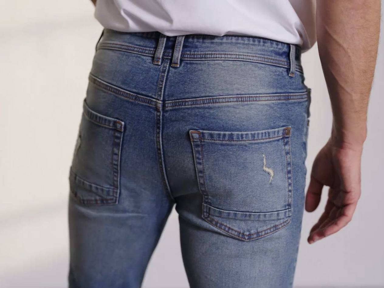 Light wash jeans.