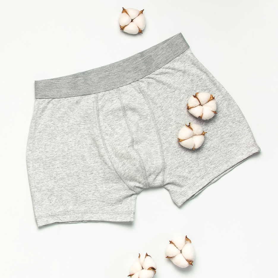 Grey cotton boxer shorts.