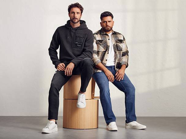 Men's jeans and hoodies.