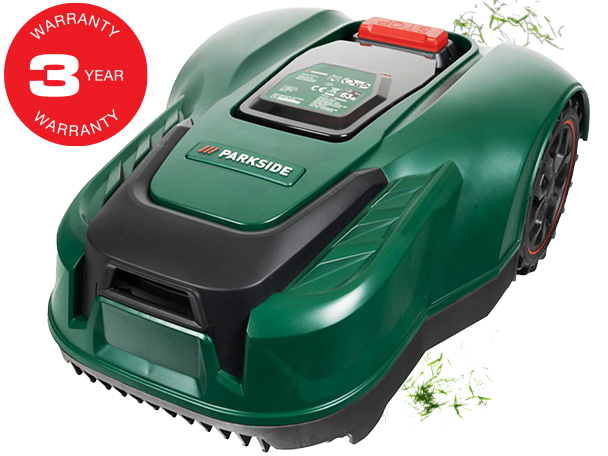 Parkside robotic lawnmower with 3-year warranty.