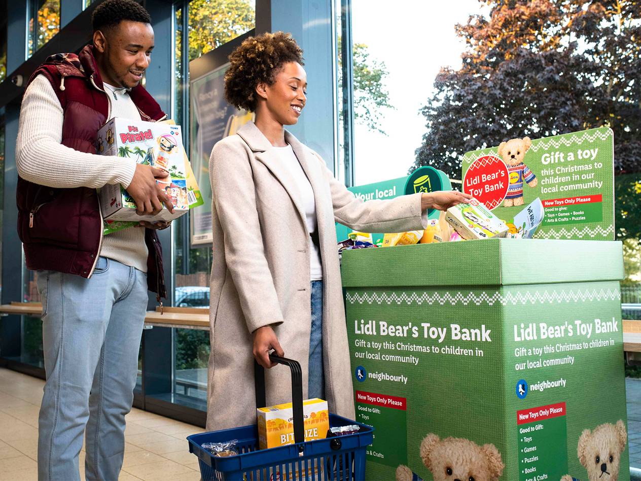Lidl Bear's Toy Bank: Toy donations for children.