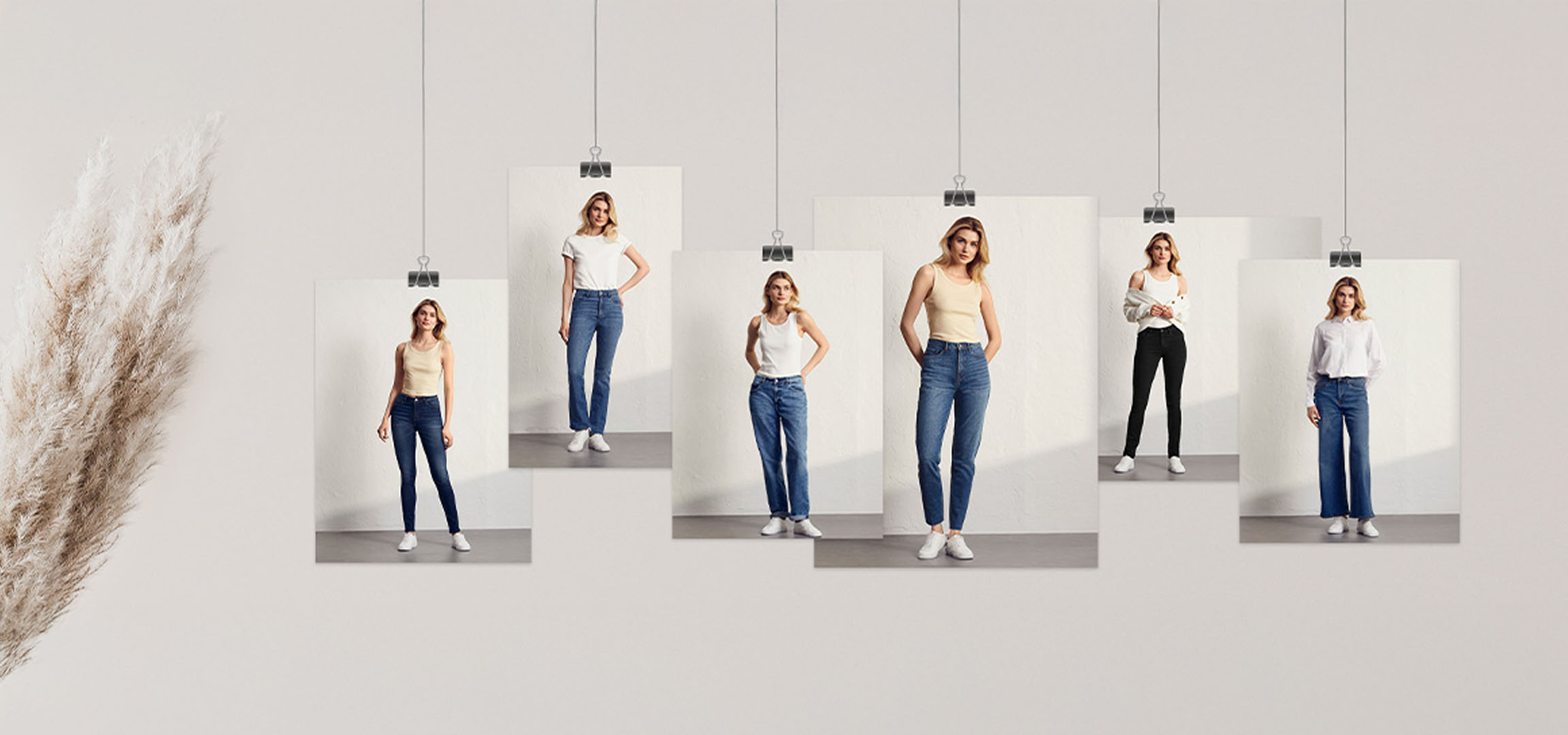 Various styles of jeans.
